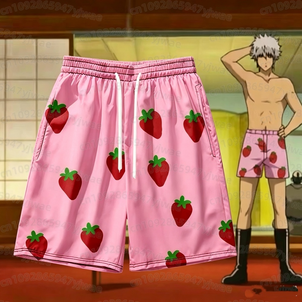 Anime Cosplay And Costumes - Calções Curtos Masculinos Rosa Morango 2026,
