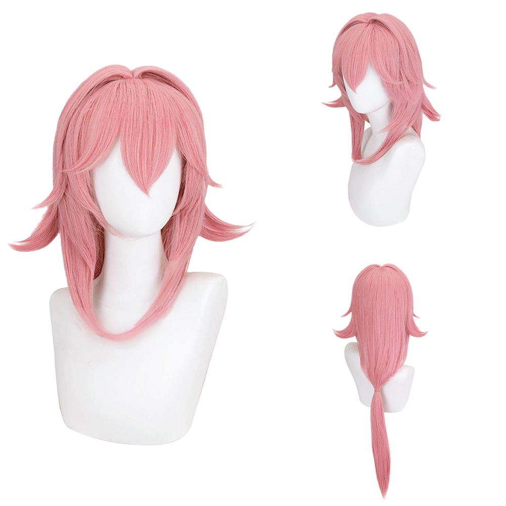 Cosplay Anime Yae Miko - Peruca Cosplay Yae Miko Rosa Natural
