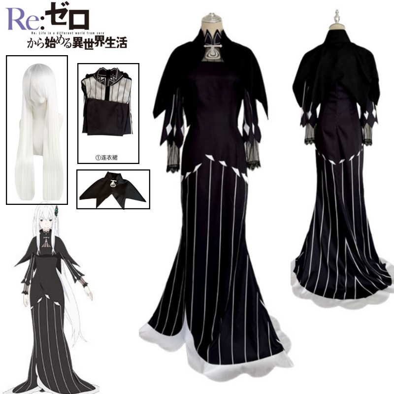 Anime Cosplay Zero Two - Fantasia Cosplay Echidna Vestido Longo Preto