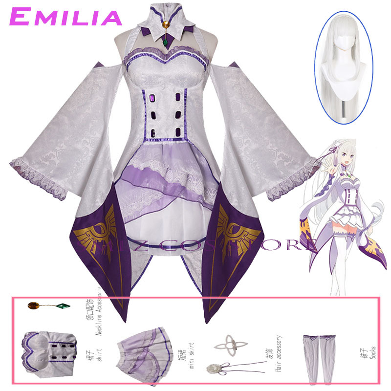 Fantasia de Cosplay Emilia do  - Anime Cosplay Outfit avaliação e preço