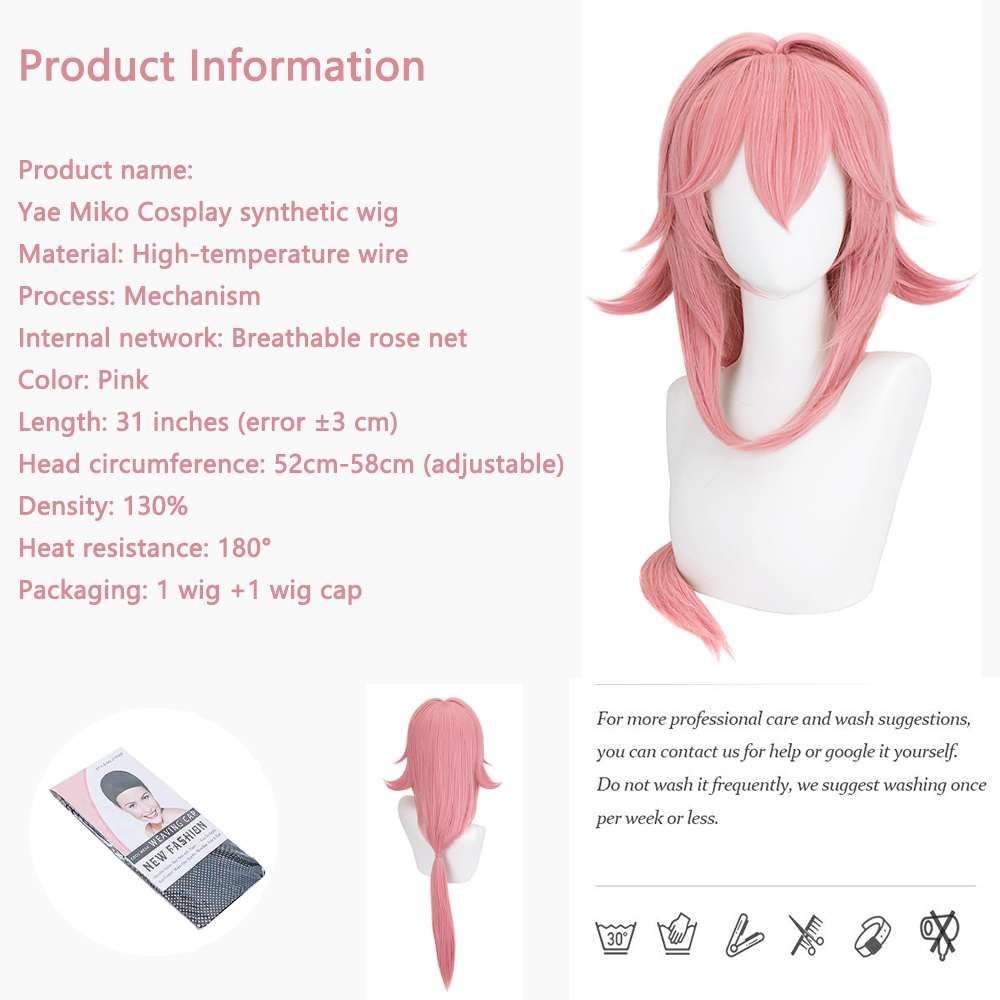 Peruca Cosplay Yae Miko 1:1 co - Cosplay Anime Yae Miko avaliação e preço